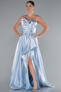 Light Blue Strapless Slit Long Satin Prom Dress ABU4561