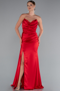Red Strapless Side Slit Satin Evening Gown ABU4841