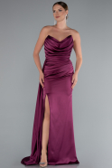 Plum Strapless Side Slit Satin Evening Gown ABU4841