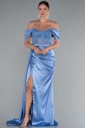 Indigo Long Satin Evening Dress ABU6140