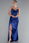 Navy Blue Long Satin Evening Dress ABU6141