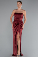Burgundy Long Satin Prom Gown ABU3474