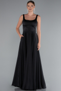 Long Black Satin Prom Gown ABU5059