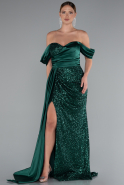 Emerald Green Boat Neck Long Sequined Plus Size Evening Gown ABU4086