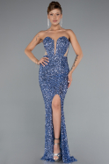 Indigo Strapless Slit Long Scaly Mermaid Prom Dress ABU4790