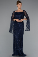Long Navy Blue Beaded Evening Dress ABU5066