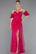 Long Fuchsia Scaly Evening Dress ABU5075