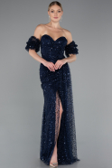 Long Navy Blue Scaly Evening Dress ABU5075