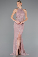 Powder Color Halter Neck Slit Long Evening Gown ABU4324