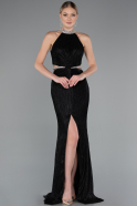Black Halter Neck Slit Long Evening Gown ABU4324