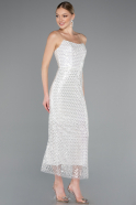 White Strapless Beaded Midi Cocktail Dress ABK2260