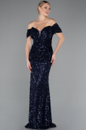 Long Navy Blue Scaly Mermaid Evening Gown ABU4906
