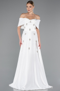 White Long Satin Evening Dress ABU5015