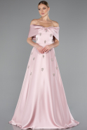 Powder Color Long Satin Evening Dress ABU5015
