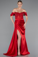 Long Red Satin Evening Dress ABU6140