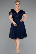 Navy Blue Short Chiffon Plus Size Evening Dress ABK1376