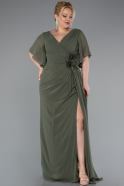 Olive Drab Long Chiffon Plus Size Evening Dress ABU4911