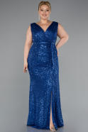 Sax Blue Long Scaly Plus Size Evening Dress ABU3194