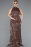 Long Brown Beaded Plus Size Evening Dress ABU5063