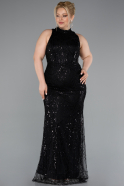 Long Black Beaded Plus Size Evening Dress ABU5063