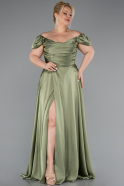 Olive Drab Long Satin Plus Size Evening Dress ABU4576
