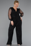 Long Black-Silver Plus Size Cocktail Dress ABT131