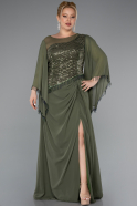Long Olive Drab Chiffon Plus Size Evening Gown ABU5093