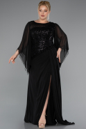Long Black Chiffon Plus Size Evening Gown ABU5093