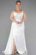 White Long Satin Plus Size Prom Dress ABU3855