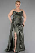 Olive Drab Long Satin Plus Size Prom Dress ABU3855