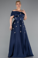 Long Navy Blue Satin Formal Plus Size Dress ABU5072