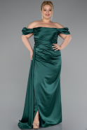 Long Emerald Green Satin Plus Size Evening Dress ABU1626