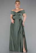 Olive Drab Long Satin Plus Size Evening Dress ABU2355