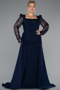 Long Navy Blue Plus Size Evening Dress ABU5094