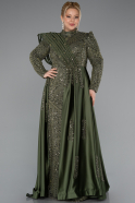 Olive Drab Long Beaded Plus Size Hijab Dress ABU5083