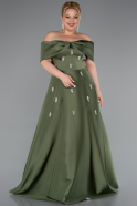 Olive Drab Long Satin Plus Size Evening Gown ABU4998