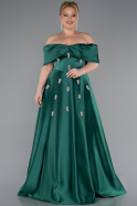 Emerald Green Long Satin Plus Size Evening Gown ABU4998