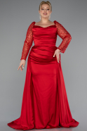 Red Long Satin Formal Plus Size Dress ABU4670