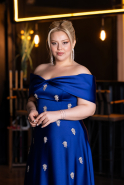 Long Sax Blue Satin Formal Plus Size Dress ABU5072