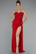Red Strapless Beaded Slit Long Evening Gown ABU4871