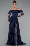 Navy Blue Long Satin Evening Dress ABU5054