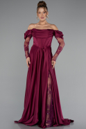 Long Plum Satin Evening Dress ABU6356