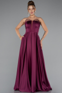 Long Cherry Colored Satin Prom Gown ABU5105
