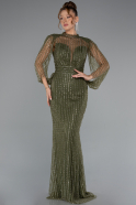 Olive Drab Stoned Long Evening Gown ABU3981