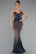 Long Navy Blue Scaly Mermaid Prom Dress ABU5112