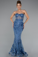 Indigo Strapless Three Dimensional Floral Long Mermaid Evening Gown ABU5803
