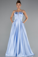 Long Light Blue Satin Prom Gown ABU5105