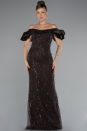Dark Brown Stoned Strapless Sleeve Accessories Long Mermaid Evening Gown ABU4509