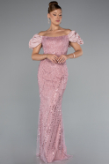 Powder Color Stoned Strapless Sleeve Accessories Long Mermaid Evening Gown ABU4509
