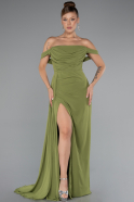 Oil Green Long Chiffon Evening Dress ABU4925